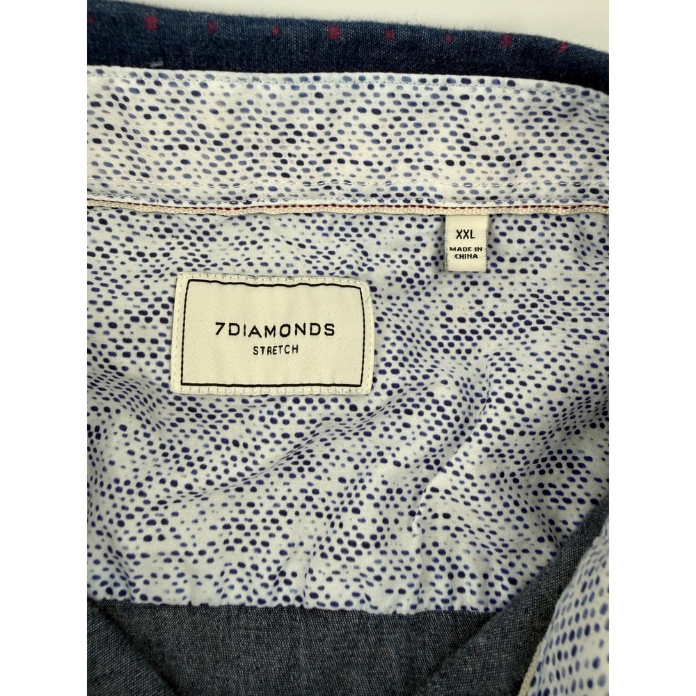 7‎ Diamonds Audio Tree Denim Stretch Woven Shirt Mens XXL Blue Dot SMK-6521 - Picture 3 of 7